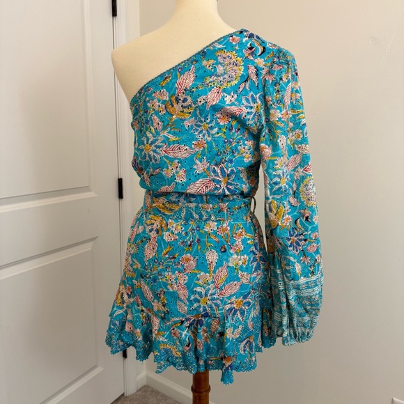 Hemant and Nandita Floral One Shoulder Cotton Eyelet Mini Dress Size Large - Picture 6 of 14